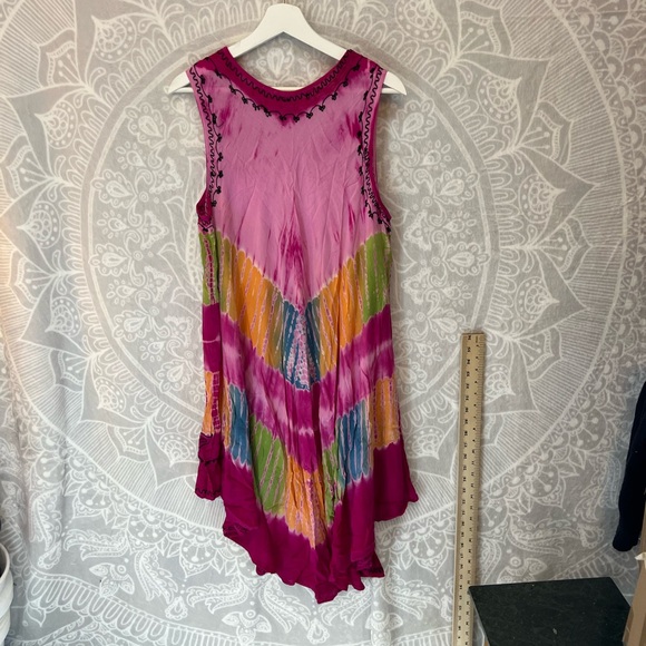 ONE SIZE FITS ALL BOHO DRESSS S M L XL HOT PINK TIE DYE EMBROIDERY BEACH SWIM - Picture 8 of 12